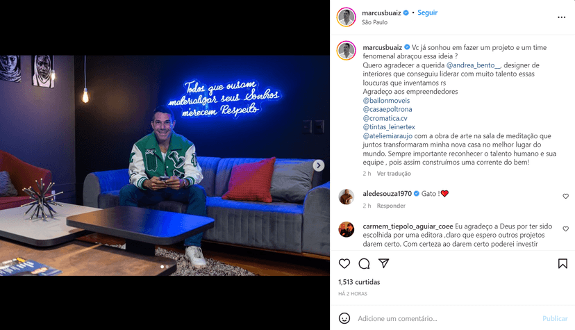 Marcus Buaiz exibe detalhes da sua casa nova no Instagram após sair da casa da ex ( Foto Reprodução/Instagram) Marcus Buaiz exibe detalhes da sua casa nova no Instagram após sair da casa da ex ( Foto Reprodução/Instagram)