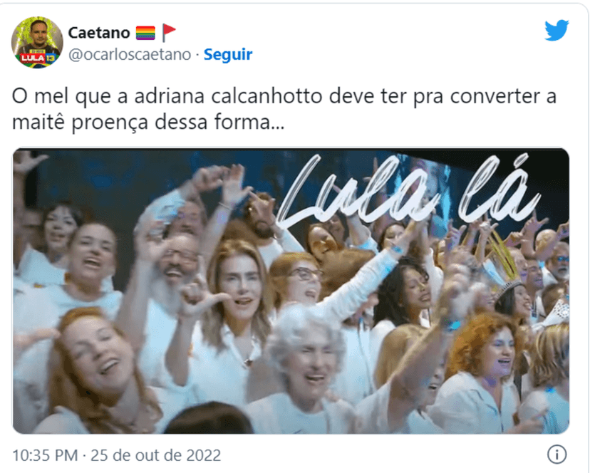 Internautas comentam a presença de Maitê Proença no vídeo de campanha pró-Lula (Foto Reprodução/Twitter) Internautas comentam a presença de Maitê Proença no vídeo de campanha pró-Lula (Foto Reprodução/Twitter)
