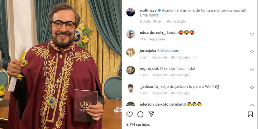 ator se tornou imortal da "Academia Brasileira de Cultura" (Foto Reprodução/Instagram) ator se tornou imortal da "Academia Brasileira de Cultura" (Foto Reprodução/Instagram)
