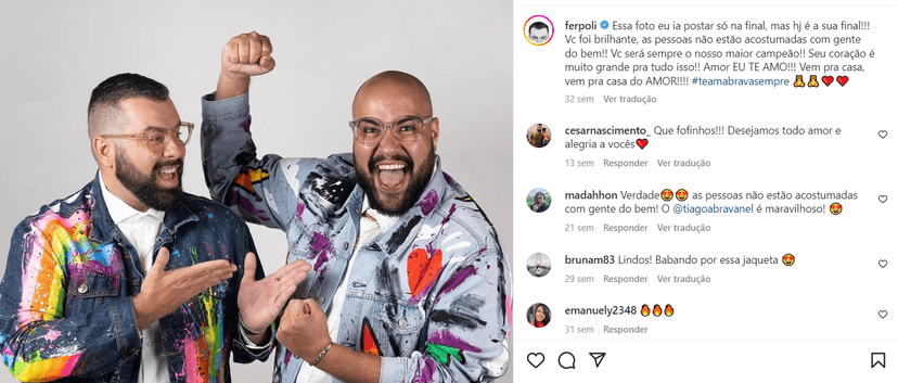 Postagem do marido de Tiago Abravanel após a desistencia dele no reality (Foto Reprodução/Instagram) Postagem do marido de Tiago Abravanel após a desistencia dele no reality (Foto Reprodução/Instagram)