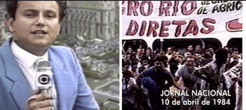 Ernesto Plaglia cobrindo as "Diretas Já" em 1984 (Foto Reprodução/Montagem/ Tv Foco) Ernesto Plaglia cobrindo as "Diretas Já" em 1984 (Foto Reprodução/Montagem/ Tv Foco)