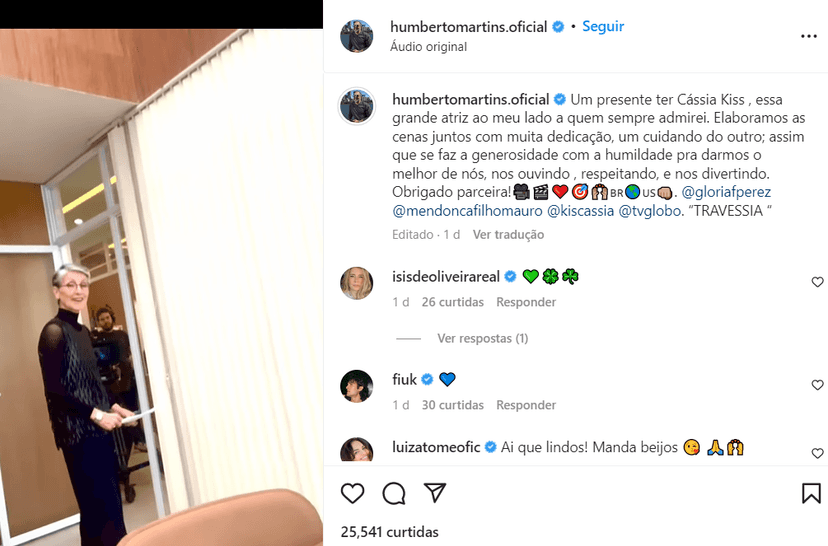 Postagem que Humberto Martins fez para elogiar Cássia Kis (Foto Reprodução/Instagram)