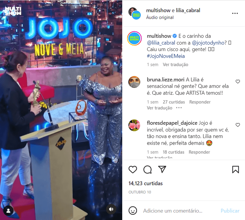 Momento é registrado e compartilhado no perfil oficial da "Multishow" no Instagram (Foto Reprodução/Instagram) Momento é registrado e compartilhado no perfil oficial da "Multishow" no Instagram (Foto Reprodução/Instagram)