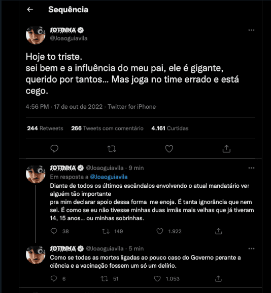 Post de João Guilherme (Foto: Reprodução/Twitter) Post de João Guilherme (Foto: Reprodução/Twitter)