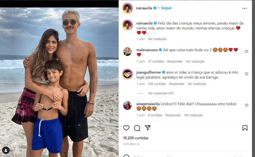 Homenagem que Naira Ávila fez aos filhos no dia das crianças (Foto Reprodução/Instagram) Homenagem que Naira Ávila fez aos filhos no dia das crianças (Foto Reprodução/Instagram)