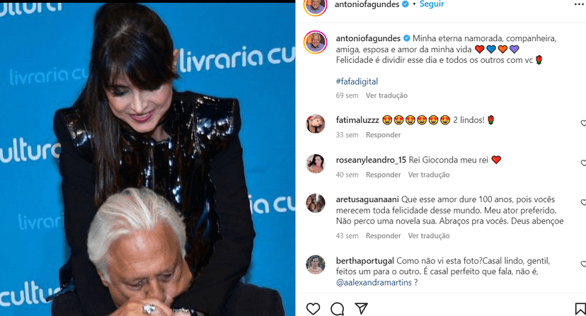 Apesar de discreto, sempre que pode Antônio Fagundes compartilha alguns cliques com a amada (Foto Reprodução/Instagram) Apesar de discreto, sempre que pode Antônio Fagundes compartilha alguns cliques com a amada (Foto Reprodução/Instagram)