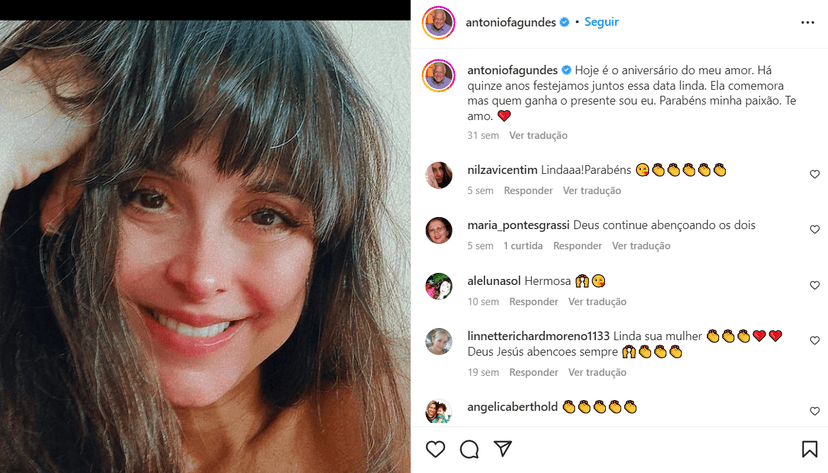 Apesar de discreto, sempre que pode ele compartilha alguns cliques com a amada (Foto Reprodução/Instagram) Apesar de discreto, sempre que pode ele compartilha alguns cliques com a amada (Foto Reprodução/Instagram)
