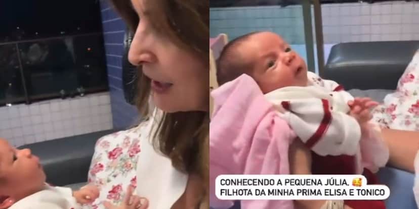 Fátima Bernardes surge com bebê Fátima Bernardes surge com bebê