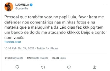 Ludmilla faz apelo aos fãs (Foto: Reprodução/Twitter)