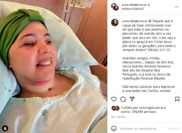 Cantora gospel Amanda Wanessa recebeu alta do hospital após 642 dias internada (Foto: Reprodução) Cantora gospel Amanda Wanessa recebeu alta do hospital após 642 dias internada (Foto: Reprodução)