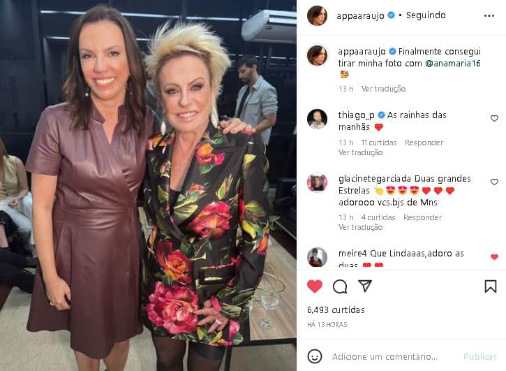 Ana Paula Araújo e Ana Maria Braga nos bastidores da Globo (Foto: Reprodução/ Instagram) Ana Paula Araújo e Ana Maria Braga nos bastidores da Globo (Foto: Reprodução/ Instagram)