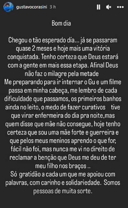 Fernanda, mãe do ator mirim Gustavo Corasini, de Pantanal, faz desabafo e dá notícias após atropelamento 