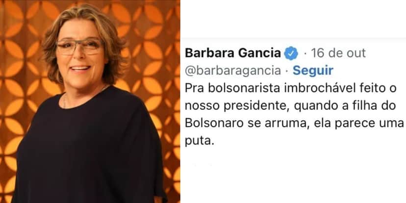 Barbara Gancia gera revolta nas redes sociais após chamar Laura Bolsonaro de p*ta (Reprodução: Twitter)