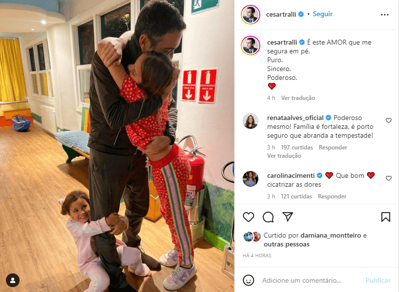 César Tralli ao lado de Rafinha e Manuella - Foto: Reprodução César Tralli ao lado de Rafinha e Manuella - Foto: Reprodução