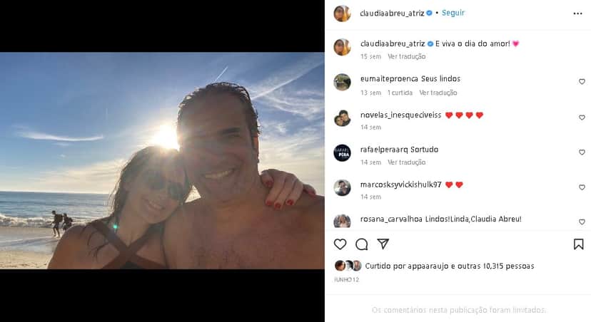 Cláudia Abreu postou última imagem com o marido no Dia dos Namorados (Foto: Reprodução/ Instagram) Cláudia Abreu postou última imagem com o marido no Dia dos Namorados (Foto: Reprodução/ Instagram)