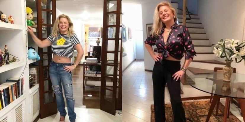 A atriz aproveitando o belo espaço de sua casa para fazer registros (Reprodução: Youtube) A atriz aproveitando o belo espaço de sua casa para fazer registros (Reprodução: Youtube)