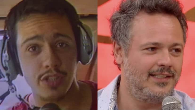 Danton Mello na época do Globo Ecologia, dentro do helicóptero e, em entrevista ao Encontro anos depois Danton Mello na época do Globo Ecologia, dentro do helicóptero e, em entrevista ao Encontro anos depois