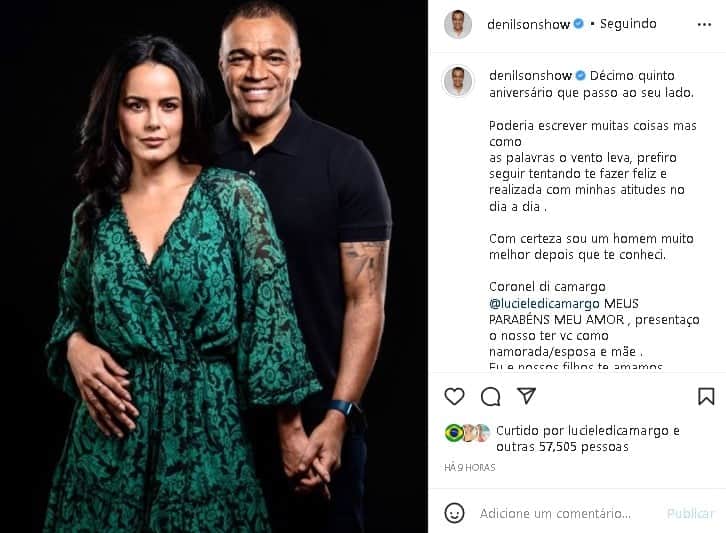 Denílson deixou um recado especial para Luciele Di Camargo, sua esposa (Foto: Reprodução/ Instagram) Denílson deixou um recado especial para Luciele Di Camargo, sua esposa (Foto: Reprodução/ Instagram)