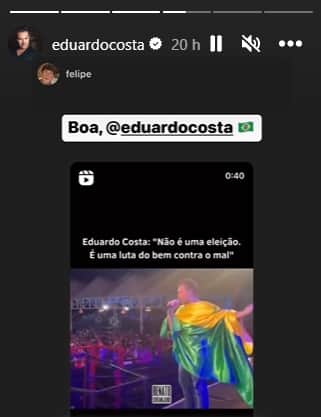 Eduardo Costa recompartilha marcação de influenciador em seus Stories Eduardo Costa recompartilha marcação de influenciador em seus Stories