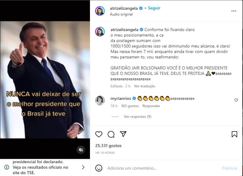 Post da atriz Elizângela no Instagram - Foto: Reprodução Post da atriz Elizângela no Instagram - Foto: Reprodução