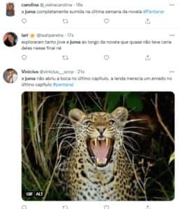 Público notou ausência dos protagonistas Jove e Juma no final da novela (Foto: Reprodução / Twitter) Público notou ausência dos protagonistas Jove e Juma no final da novela (Foto: Reprodução / Twitter)