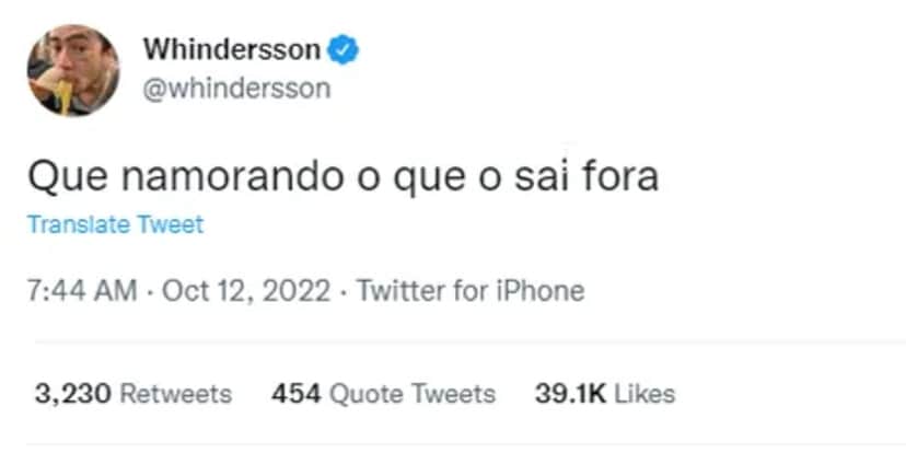 Postagem de Whinderson Nunes do twitter respondendo os 'burburinhos" (Foto Reprodução/Twitter)
