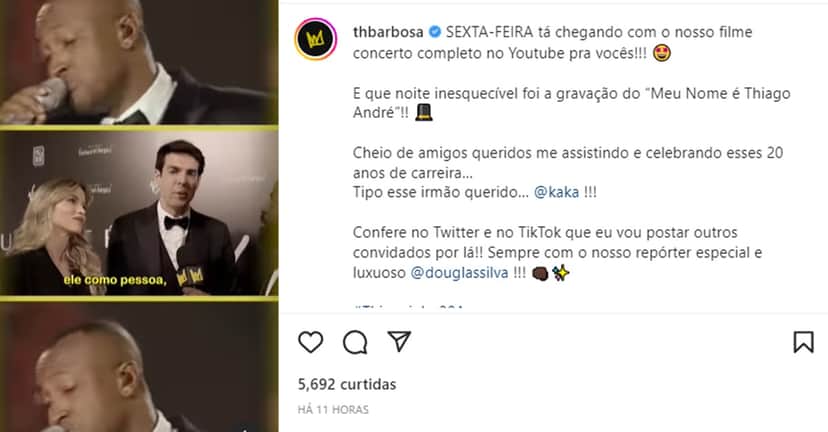 Kaká manda recado para Thiaguinho em noite especial para o cantor Kaká manda recado para Thiaguinho em noite especial para o cantor