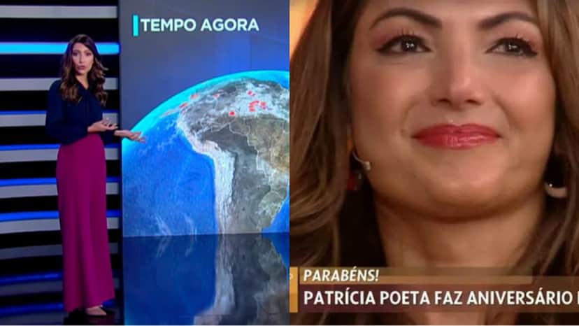 Paloma Poeta na Previsão do Tempo do Jornal da Record e Patrícia Poeta emocionada com homenagens na Globo
