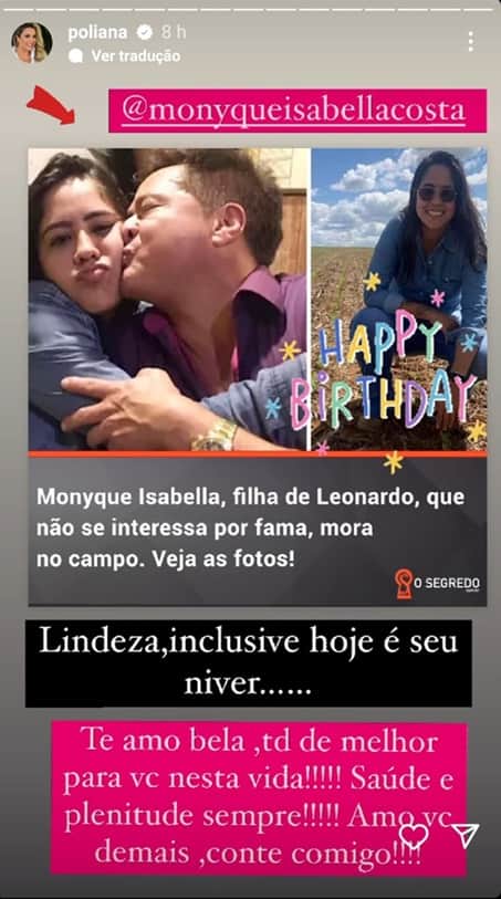 Poliana Rocha aproveita matéria sobre filha discreta de Leonardo e manda recado de aniversário Poliana Rocha aproveita matéria sobre filha discreta de Leonardo e manda recado de aniversário