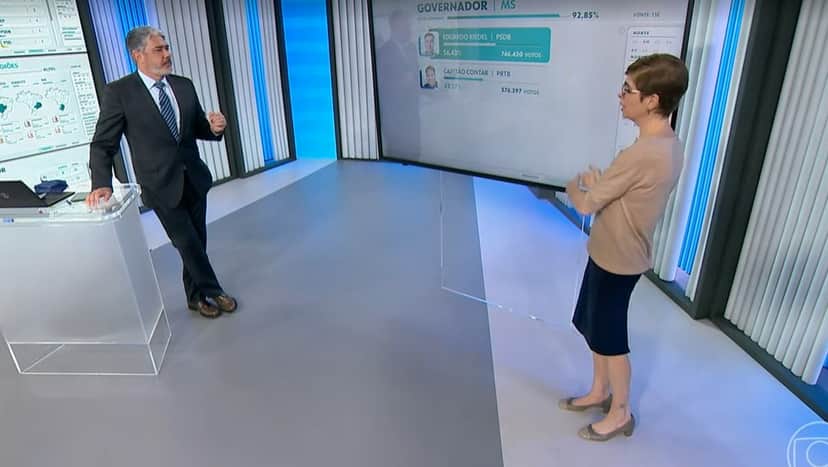 Renata Lo Prete e William Bonner estão comandando o Marcha da Apuração ao vivo na Globo (Foto: Reprodução) Renata Lo Prete e William Bonner estão comandando o Marcha da Apuração ao vivo na Globo (Foto: Reprodução)