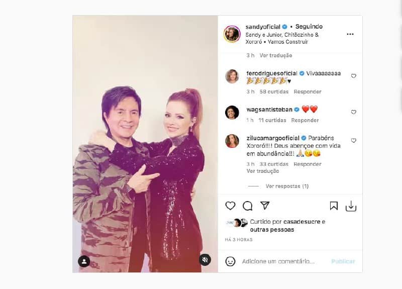 Sandy decidiu se declarar para Xororó e até Zilu Godói deixou recado (Foto: Reprodução/ Instagram) Sandy decidiu se declarar para Xororó e até Zilu Godói deixou recado (Foto: Reprodução/ Instagram)