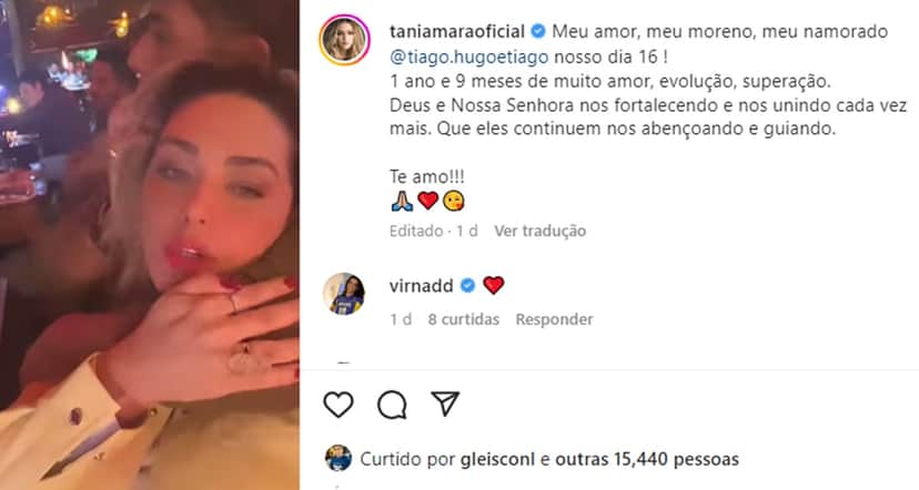 Tânia Mara posta vídeo e anuncia volta com Tiago Piquilo, pela terceira vez Tânia Mara posta vídeo e anuncia volta com Tiago Piquilo, pela terceira vez