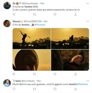 Web aclama sequência da morte de Tenório em Pantanal (Foto: Reprodução / Twitter) Web aclama sequência da morte de Tenório em Pantanal (Foto: Reprodução / Twitter)