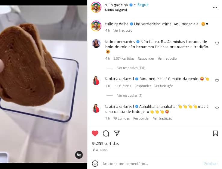 Túlio Gadêlha surpreendeu ao expor atitude que considerou errada de Fátima Bernardes (Foto: Reprodução/ Instagram) Túlio Gadêlha surpreendeu ao expor atitude que considerou errada de Fátima Bernardes (Foto: Reprodução/ Instagram)