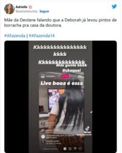 A Fazenda 14 - Solange Bezerra, mãe de Deolane surta e xinga Deborah ao assistir o reality show rural da Record TV (Foto: Reprodução / Instagram) A Fazenda 14 - Solange Bezerra, mãe de Deolane surta e xinga Deborah ao assistir o reality show rural da Record TV (Foto: Reprodução / Instagram)