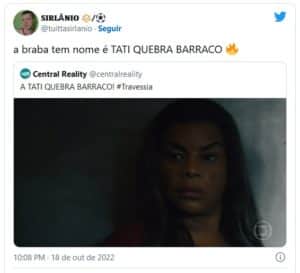 Participação de Tati Quebra Barraco em Travessia rende chuva de elogios e alfinetadas para Jade Picon (Foto: Reprodução / Twitter) Participação de Tati Quebra Barraco em Travessia rende chuva de elogios e alfinetadas para Jade Picon (Foto: Reprodução / Twitter)