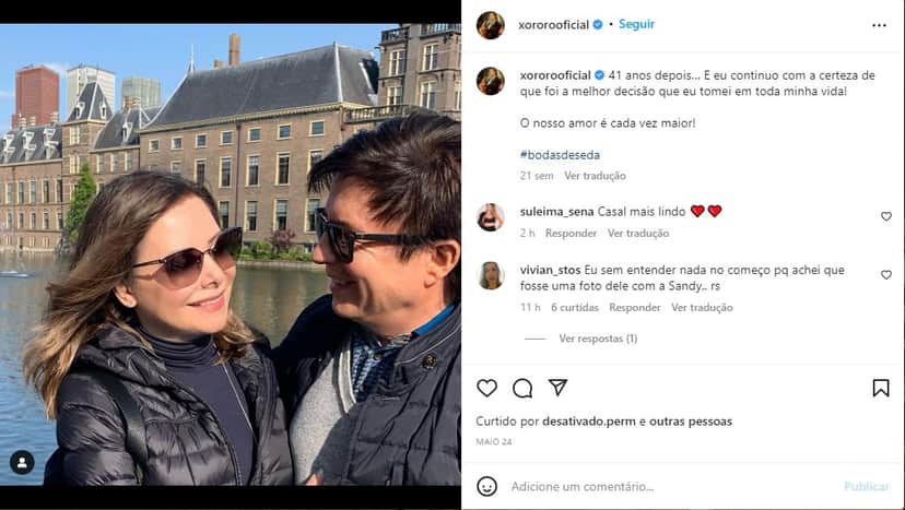 Xororó se declara a esposa e celebra o amor - Foto: Reprodução Xororó se declara a esposa e celebra o amor - Foto: Reprodução