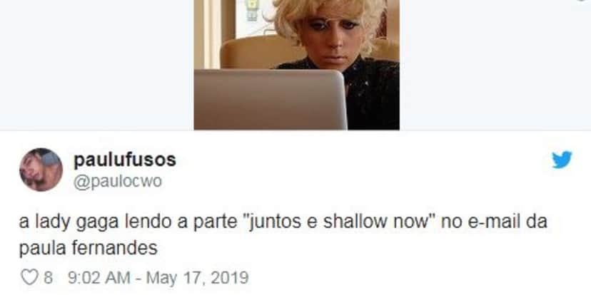 A música "Juntos e Shalow Now" de Paula Fernandes virou meme na internet, se transformando na maior coqueluche da época entre internautas (Foto Reprodução/Twitter) A música "Juntos e Shalow Now" de Paula Fernandes virou meme na internet, se transformando na maior coqueluche da época entre internautas (Foto Reprodução/Twitter)