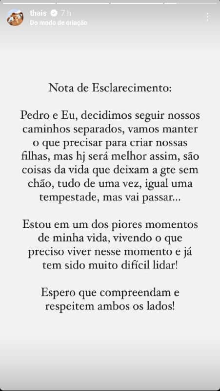 Thaís Gebelein anunciou o fim de seu casamento com Pedro Leonardo, filho de Leonardo (Foto: Reprodução) Thaís Gebelein anunciou o fim de seu casamento com Pedro Leonardo, filho de Leonardo (Foto: Reprodução)