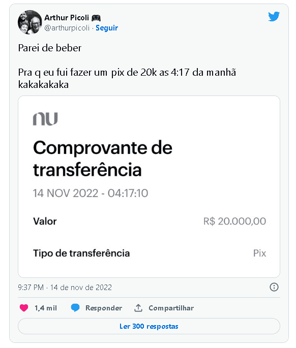 Arthur Picoli, ex-BBB, surge com print de transferência bancária de fortuna que acabou fazendo por engana, e deixa o público em choque - Foto Reproduçã twitter Arthur Picoli, ex-BBB, surge com print de transferência bancária de fortuna que acabou fazendo por engana, e deixa o público em choque - Foto Reproduçã twitter