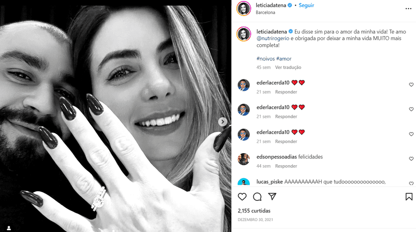 O dia que foi pedida em casamento, ela não demorou muito para contar a novidade para seus seguidores (Foto Reprodução/Instagram) O dia que foi pedida em casamento, ela não demorou muito para contar a novidade para seus seguidores (Foto Reprodução/Instagram)