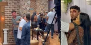 Vini Buttel, Lucas Santos e Hadballa brigaram em estúdio da Record (Foto: Reprodução/Twitter)