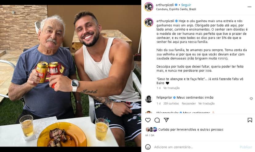 Arthur Picoli se mostrou emocionado ao se despedir de seu avô, que morreu (Foto: Reprodução/ Instagram) Arthur Picoli se mostrou emocionado ao se despedir de seu avô, que morreu (Foto: Reprodução/ Instagram)