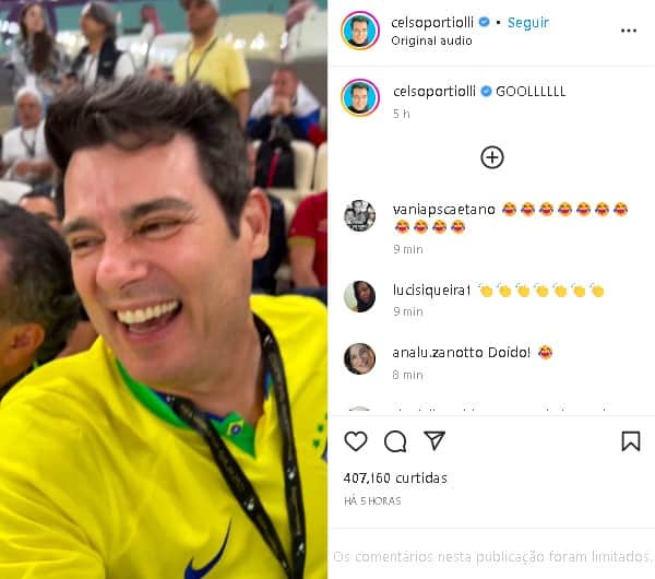 Celso Portiolli foi curtir a Copa do Mundo fora do Brasil e berrou para torcida adversária (Foto: Reprodução/ Instagram) Celso Portiolli foi curtir a Copa do Mundo fora do Brasil e berrou para torcida adversária (Foto: Reprodução/ Instagram)