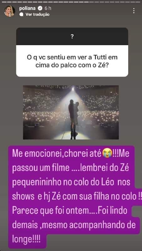 Poliana Rocha revelou emoção com a presença de Maria Alice em show de Zé Felipe (Foto: Reprodução) Poliana Rocha revelou emoção com a presença de Maria Alice em show de Zé Felipe (Foto: Reprodução)