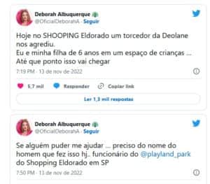 Última eliminada de A Fazenda 14, Deborah Albuquerque denuncia agressão em shopping e culpa Deolane Bezerra (Foto: Reprodução / Twitter) Última eliminada de A Fazenda 14, Deborah Albuquerque denuncia agressão em shopping e culpa Deolane Bezerra (Foto: Reprodução / Twitter)