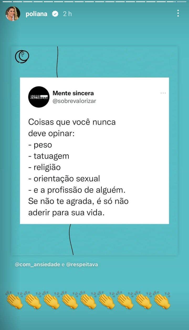 Poliana Rocha fez reflexão em suas redes sociais (Foto: Reprodução)