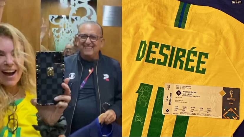 Esposa de Galvão minutos antes dele ir narrar o jogo da seleção na Globo e usando camiseta oficial (Reprodução/ Instagram) Esposa de Galvão minutos antes dele ir narrar o jogo da seleção na Globo e usando camiseta oficial (Reprodução/ Instagram)