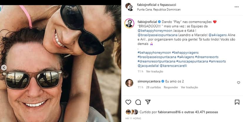 O cantor com a mulher entregam que estão em nova lua de mel na região caribenha e agradecem equipe que organizou tudo O cantor com a mulher entregam que estão em nova lua de mel na região caribenha e agradecem equipe que organizou tudo