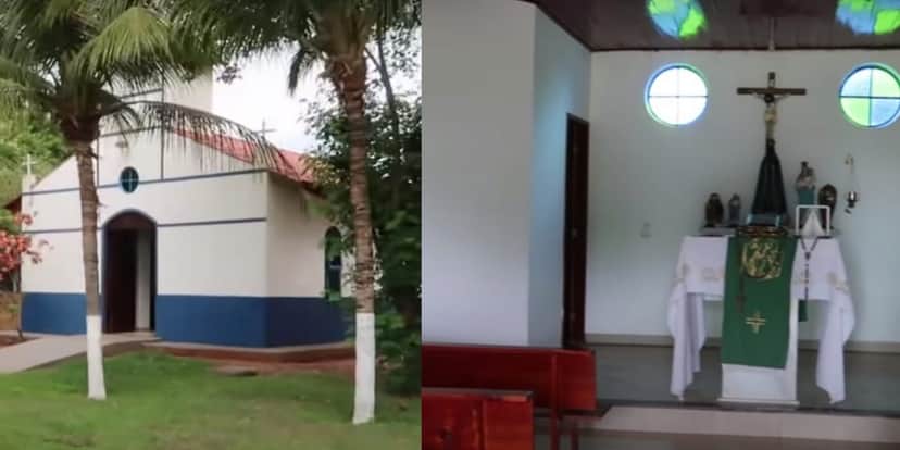 Igreja dentro da Fazenda, já que Leonardo é muito religioso (Reprodução: Youtube) Igreja dentro da Fazenda, já que Leonardo é muito religioso (Reprodução: Youtube)